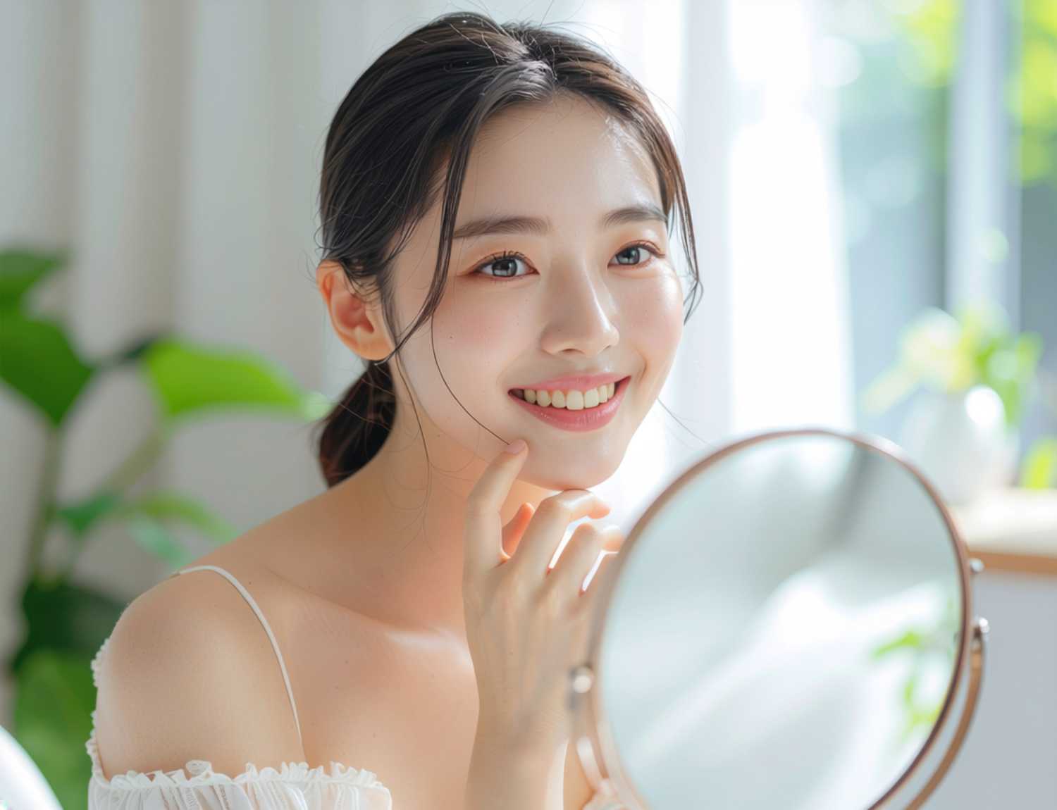 Image5で「目線を手鏡にして」とプロンプトを入れて出力した画面。目線が異なっている