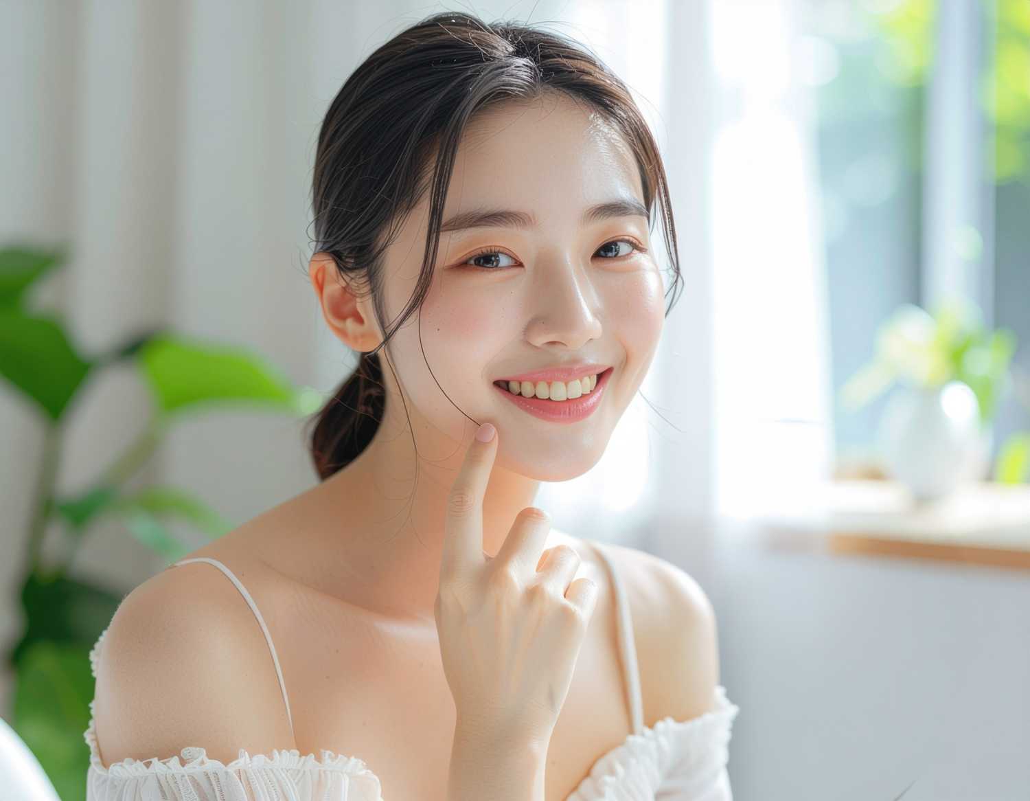 女性の画像から生成削除で鏡を消したイメージ