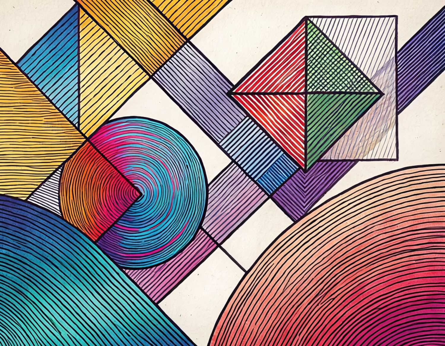 Image5で「線で描かれたカラフルな幾何学模様」というプロンプトで出力した画像イメージ